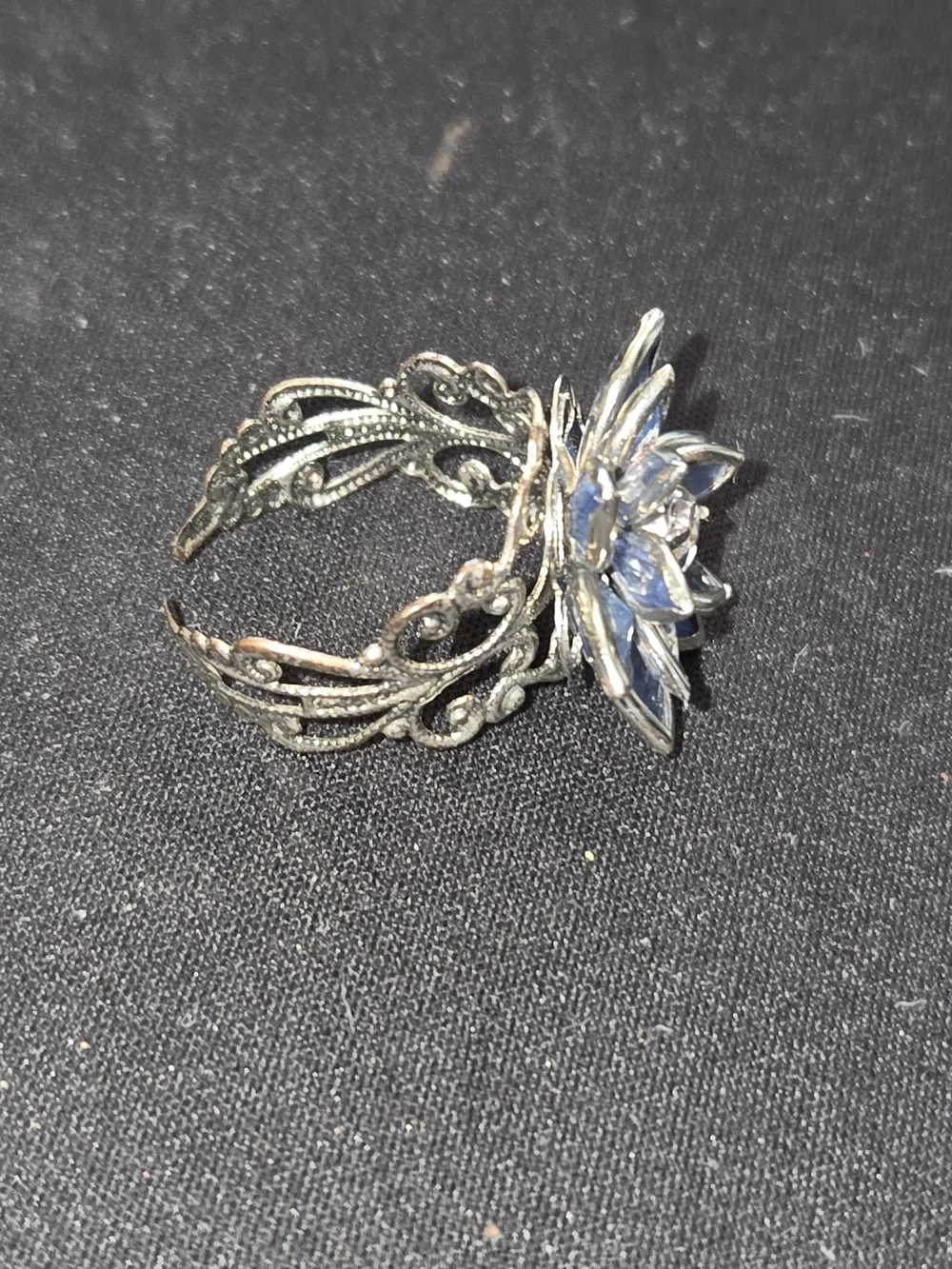 Vintage Style Blue Marquise Crystal Flower Adjustable Statement Cocktail Ring